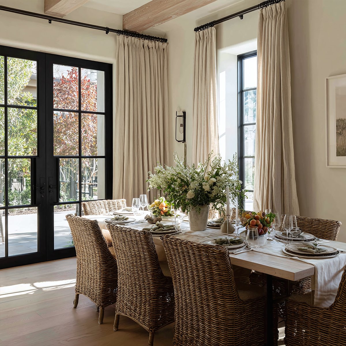 Linen pleated living room breathable blackout curtains