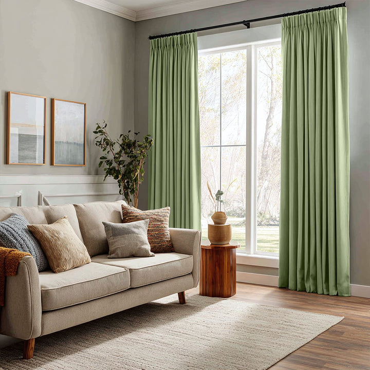 Veridian Heavyweight Cotton Drapery Blackout Pleated Thermal Curtains