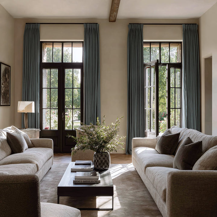 Solace Linen Solid Blackout Pleated Curtains