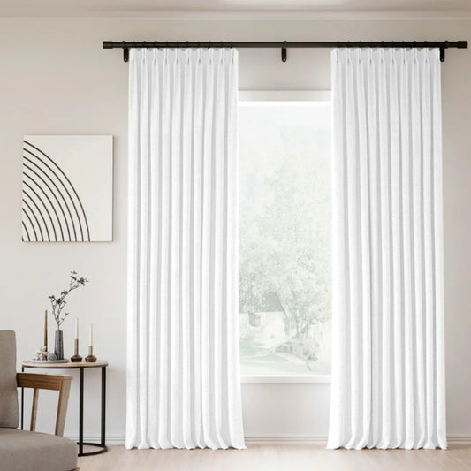 Natural Linen Pleated Blackout Solid Curtains Custom Modern Drapes