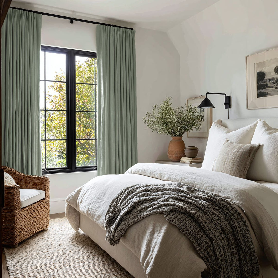 Thrum Linen Draped Living Room Blackout Curtains Soft Top