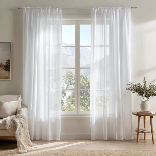 White Tulle Bedroom Living Room Curtains Soft Top