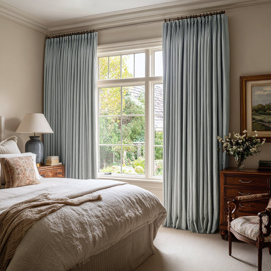 Linen Texture Blackout Pleated Curtains