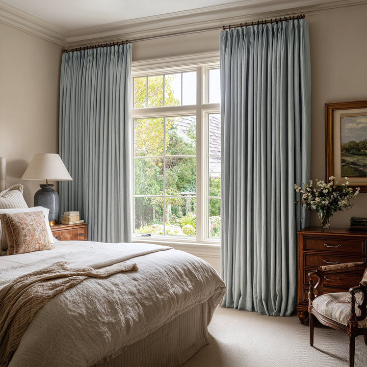 Linen Texture Blackout Pleated Curtains