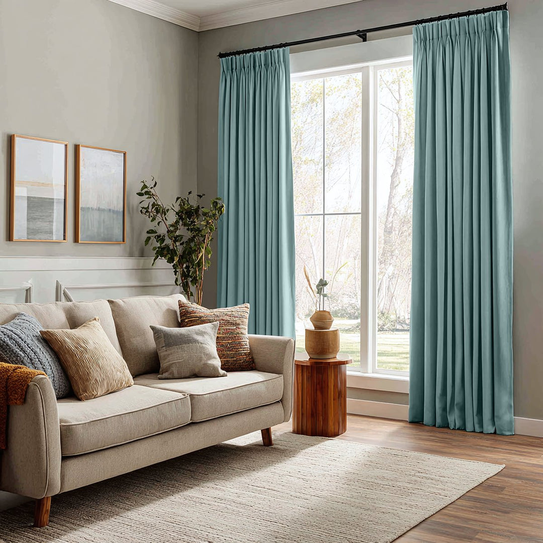 Veridian Heavyweight Cotton Drapery Blackout Pleated Thermal Curtains