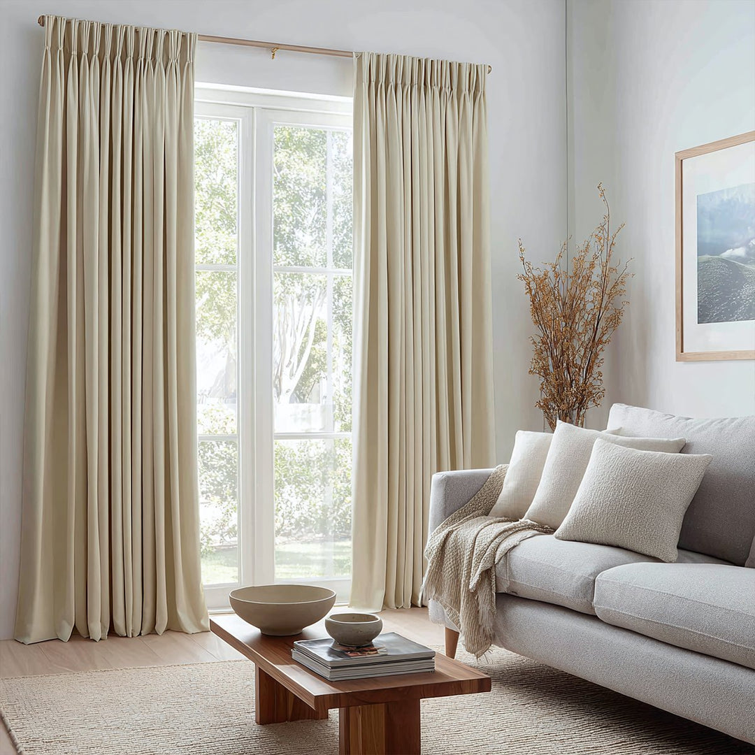 Linen Solid Blackout Pleated Curtains
