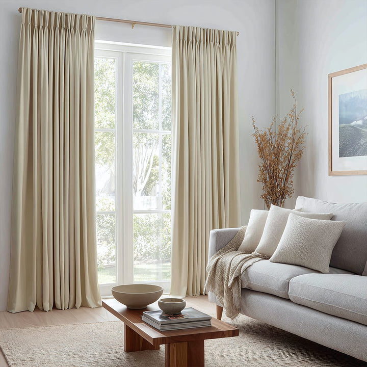 Linen Solid Blackout Pleated Curtains