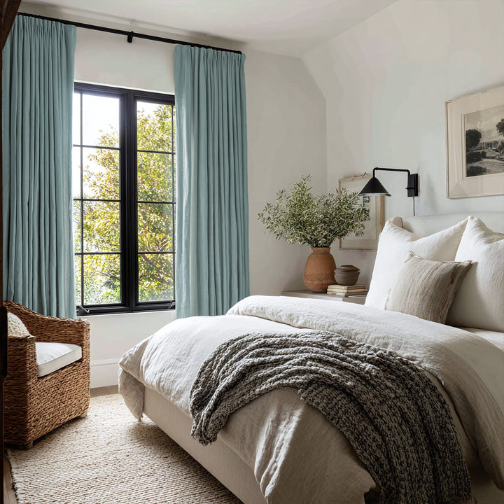 Thrum Linen Draped Living Room Blackout Curtains Soft Top