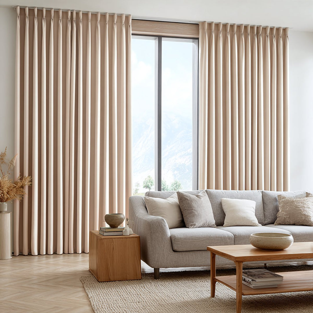 Thrum Linen Draped Living Room Blackout Curtains Soft Top