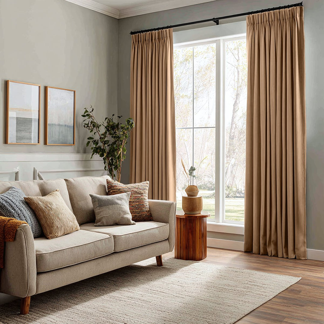 Veridian Heavyweight Cotton Drapery Blackout Pleated Thermal Curtains