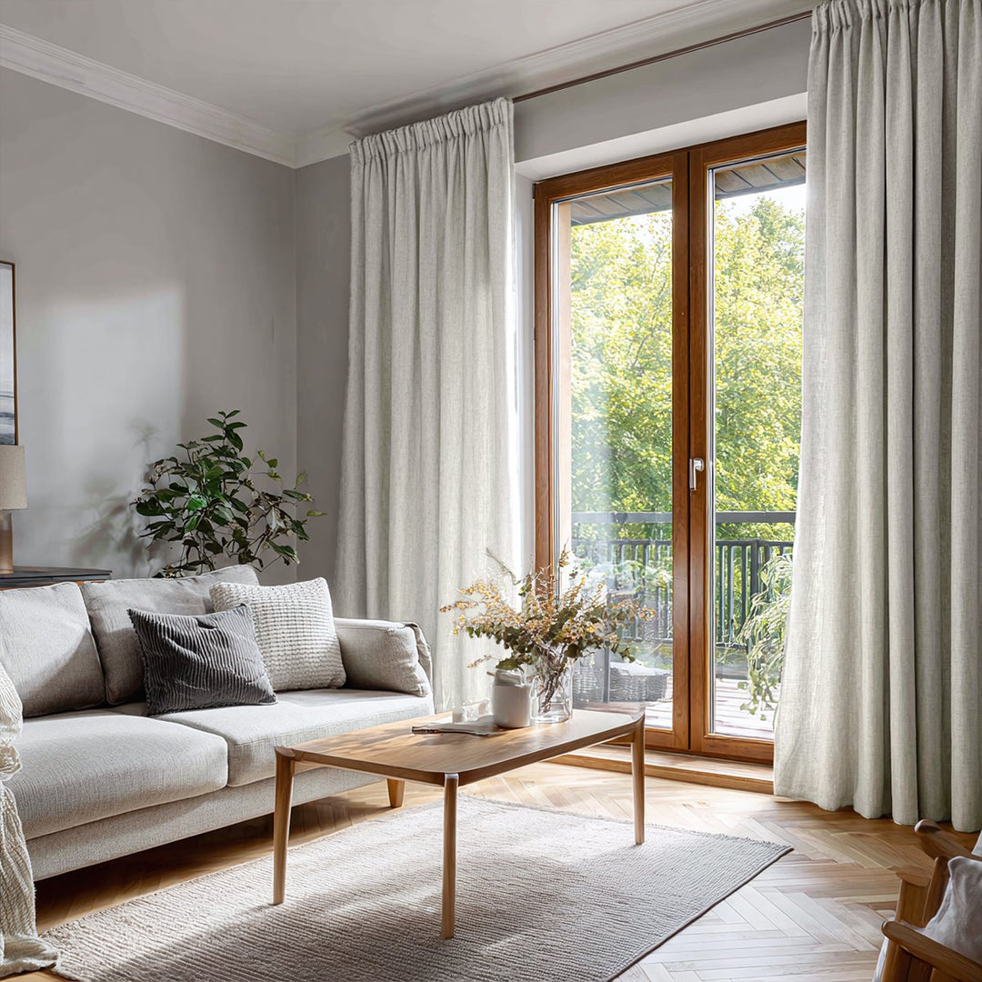 100% Linen Sheer Breathable Blackout Pleated Curtains