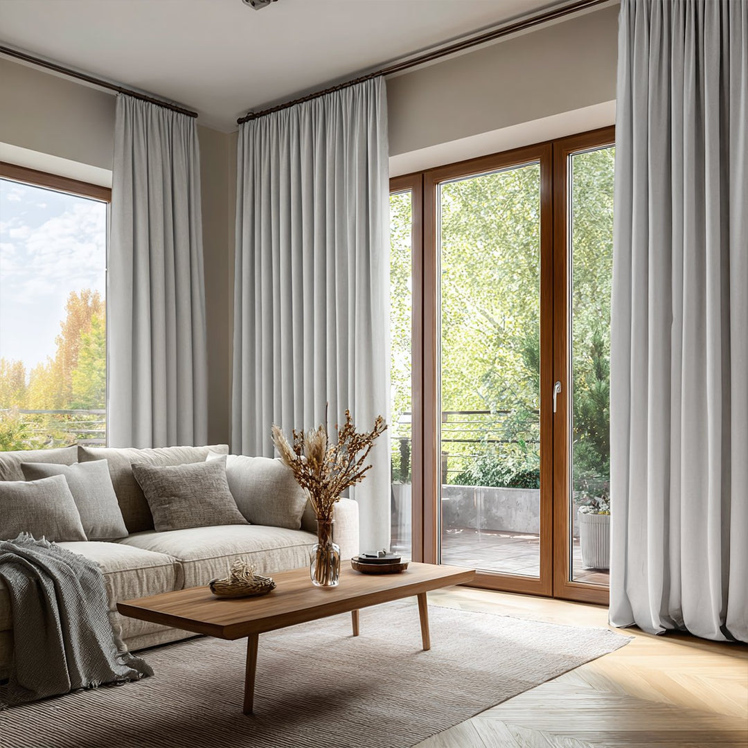 Linen Solid Blackout Pleated Curtains