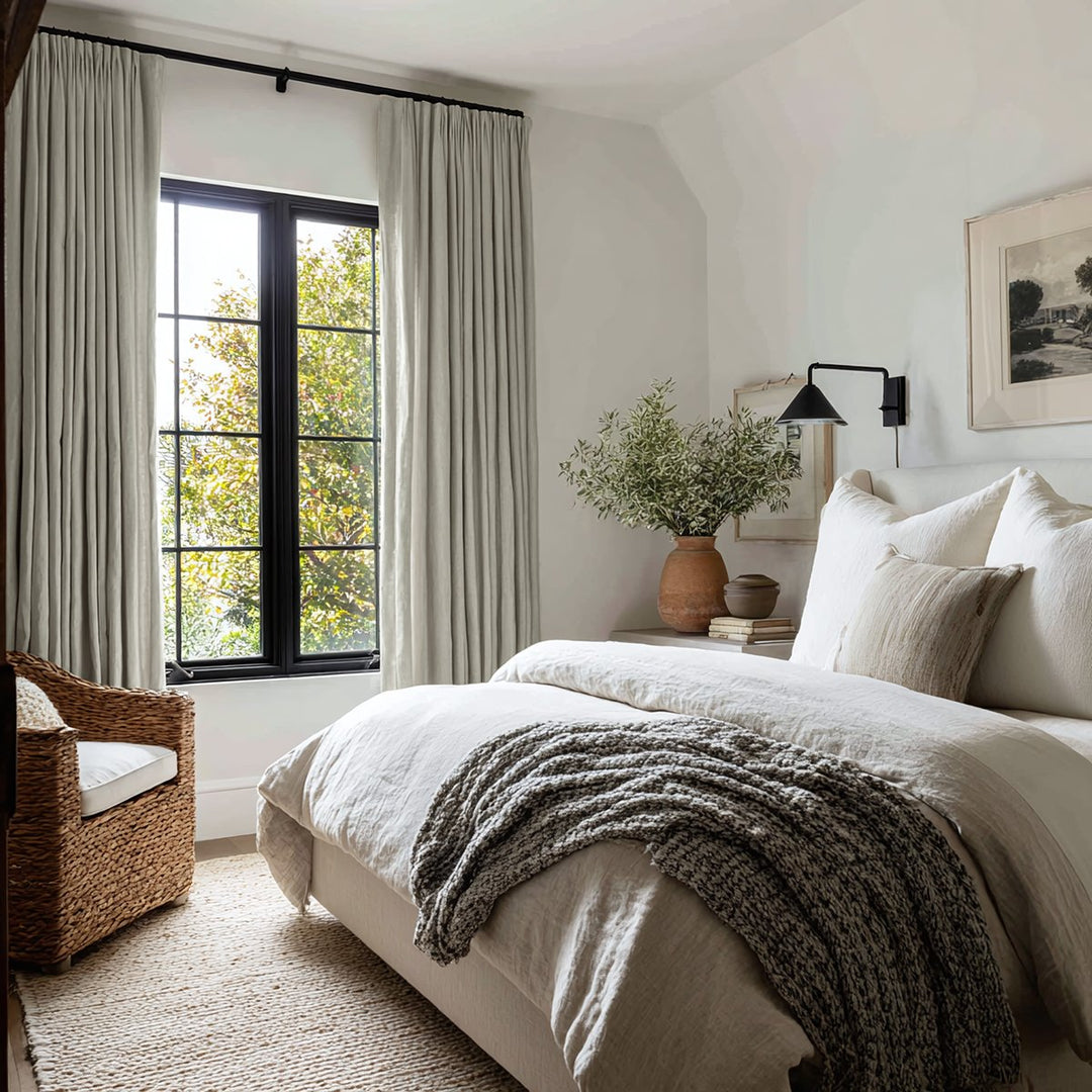 Thrum Linen Draped Living Room Blackout Curtains Soft Top