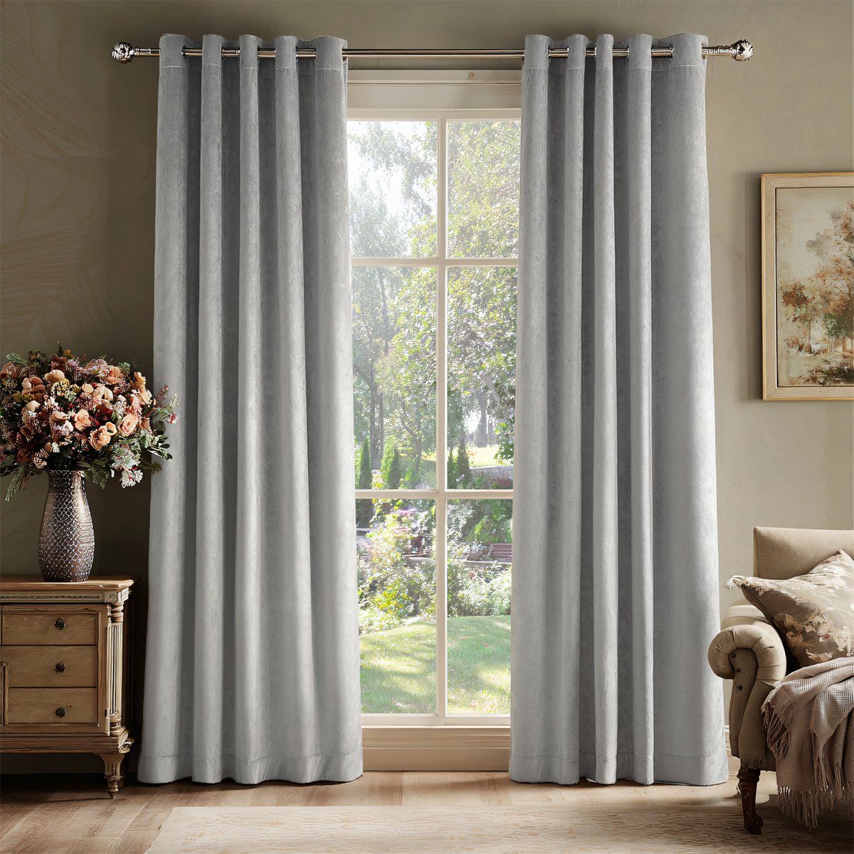 Velvet Blackout Noiseproof Grommet Curtains